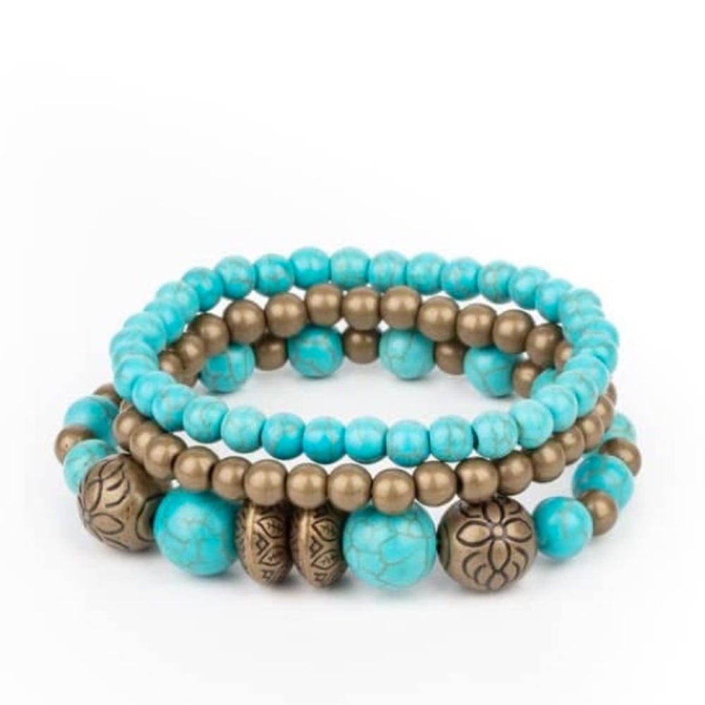 Brass and turquoise stacked stretch bracelet